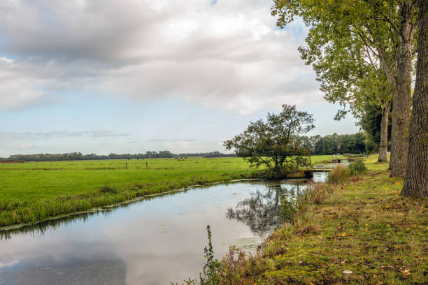 istock Wide ditch with a row of small bridges 1182023229