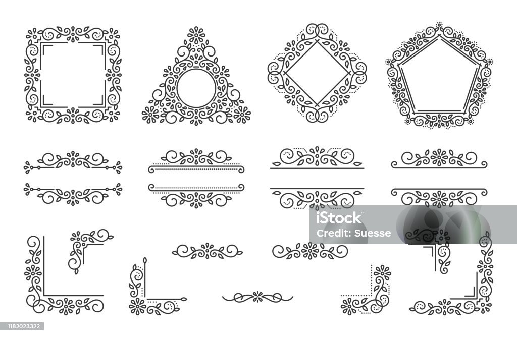 Monogram Divider Vetores de Moldura De Texto Monograma Divisor De Canto Arte Vector Set ...