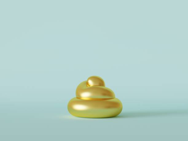 3d render. Golden excrement on a blue background. Minimalistic design.