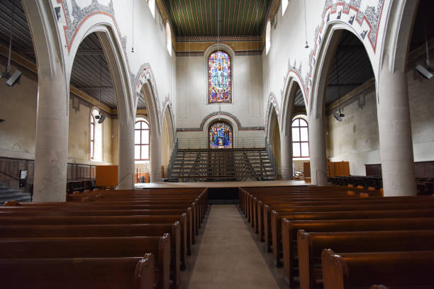 Interior view of the famous French Church in Bern City. The place of worship was built in the 13th century by the local Dominicans, who were also known as “preachers”.
