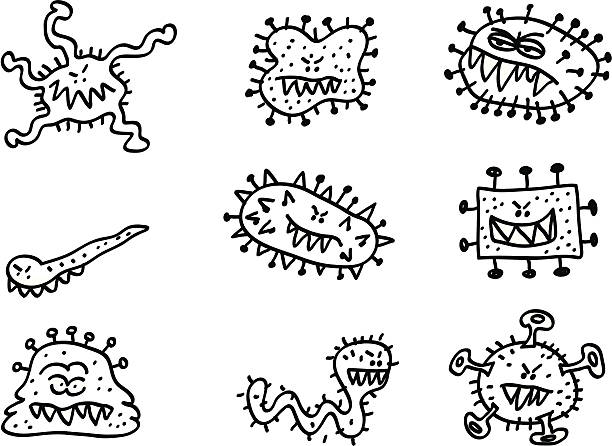 illustrazioni stock, clip art, cartoni animati e icone di tendenza di lineart virus illustrazione fumetto - swine flu immagine