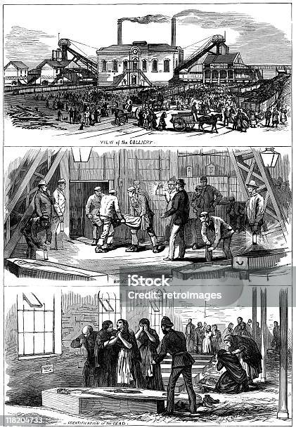 Шахта Mining Бедствия 1877иллюстрированный London Новости — стоковая векторная графика и другие изображения на тему Горнодобывающая промышленность