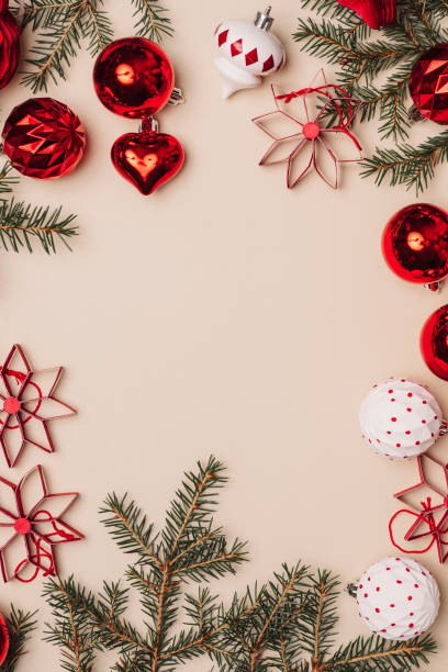 Christmas decoration frame background from above overhead