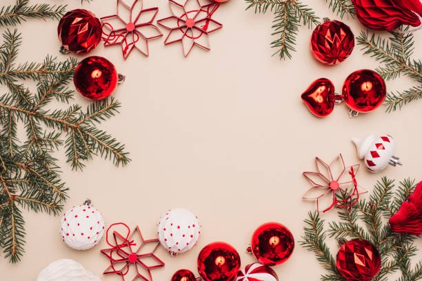 istock Christmas decoration frame background from above overhead 1182049257