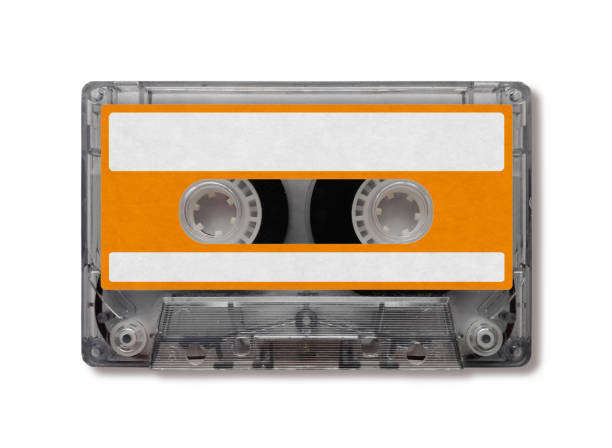 Close-up on a cassette tape isolated on white background.
