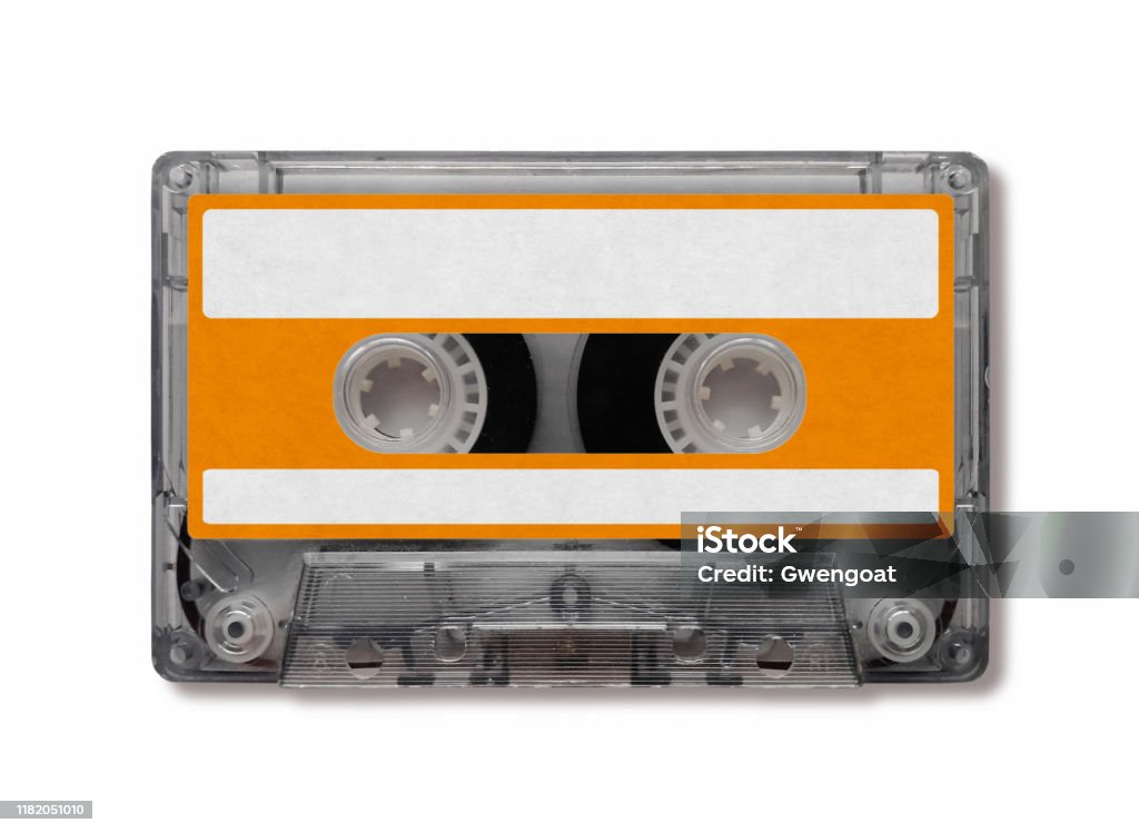 Audio cassette mix tape Close-up on a cassette tape isolated on white background. Mixtape Stock Photo
