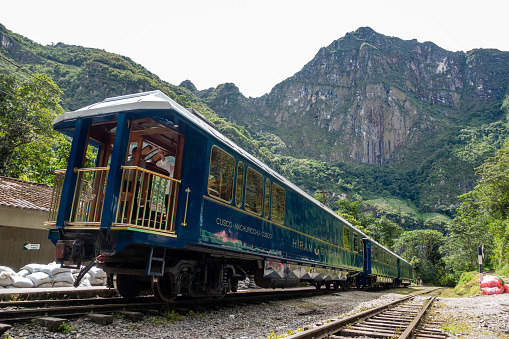 Blue train that leads to Aguas Calientes - Peru