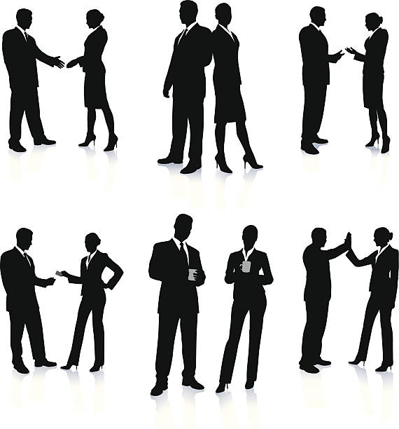 Young business people silhouettes vector art illustration