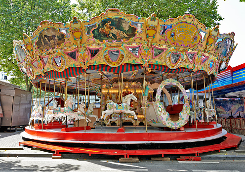 Brussels, Belgium-july 27 -2014: Colourful carrousel on the largest fun fair from Brussels , Belgium 2014 . It takes place every year in July.