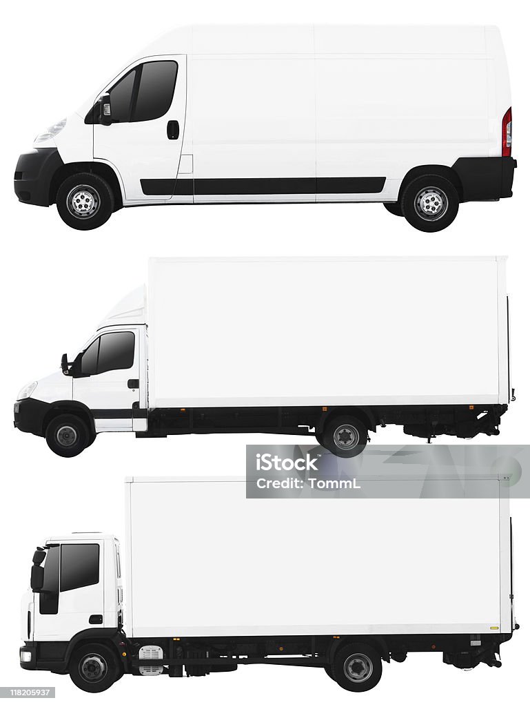 Camion su bianco collezione - Foto stock royalty-free di Furgone per le consegne