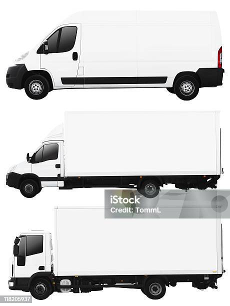 Camion Su Bianco Collezione - Fotografie stock e altre immagini di Furgone per le consegne - Furgone per le consegne, Bianco, Furgone