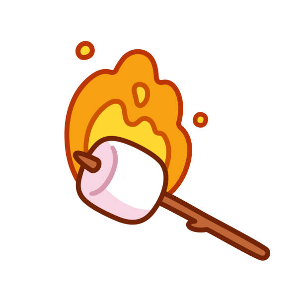ilustrações de stock, clip art, desenhos animados e ícones de cute cartoon toasted marshmallow on stick - roasted