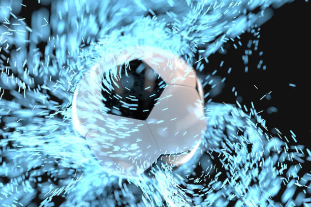 istock Burning football with dark background, 3d rendering. 1182062289