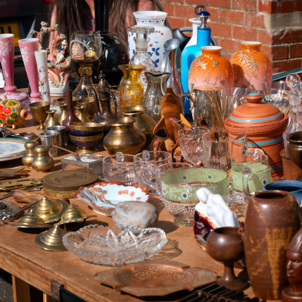 istock Old items for sale on a market stall 1182062301