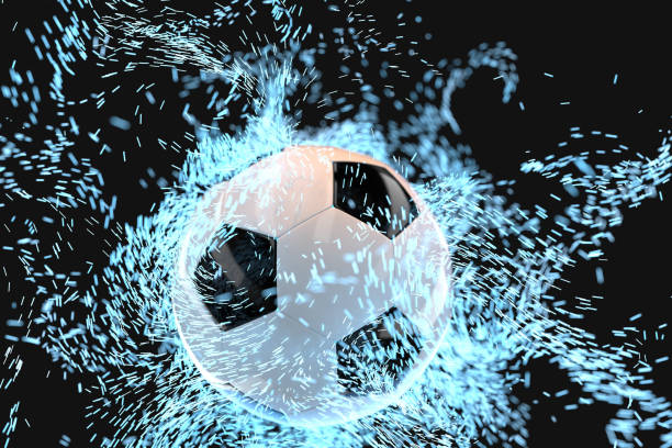 istock Burning football with dark background, 3d rendering. 1182062309