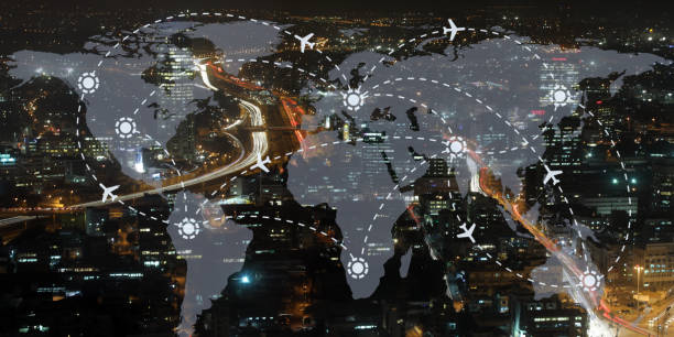 istock Global world travel airplane flight network connection 1182069533