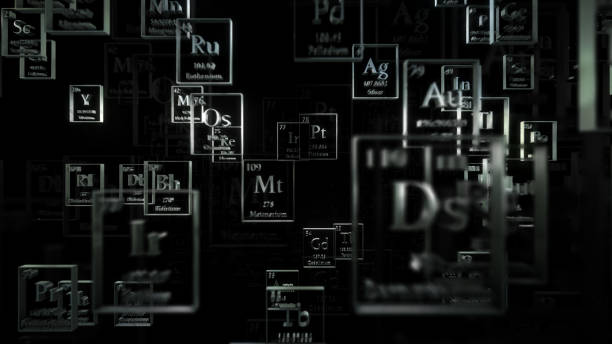 periodicacle table of elements. mendeleev`s table fragment. metal material. - mendeleev table imagens e fotografias de stock