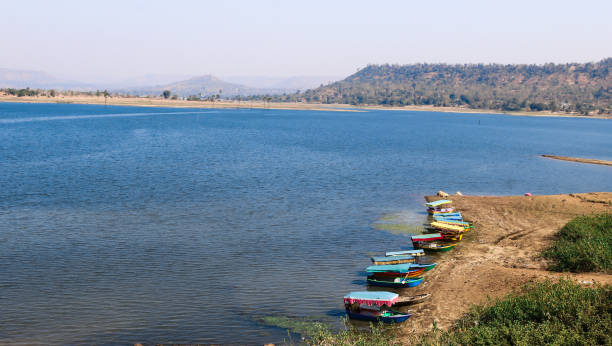 Panoramic view of dudhani lake, India stock photo