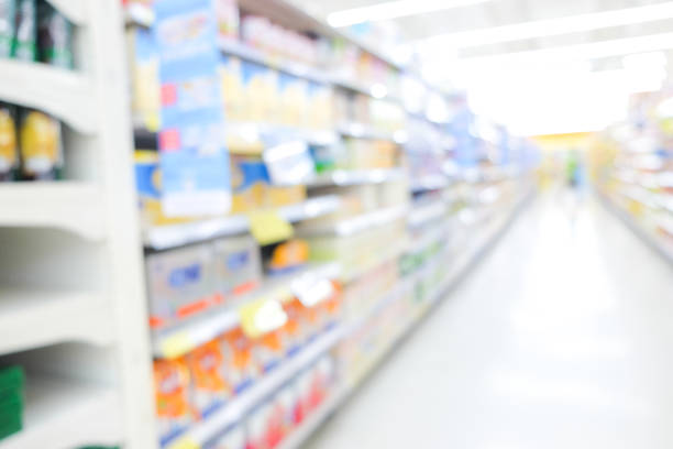 istock Abstract blurred bokeh shelf supermarket modern trade 1182076928