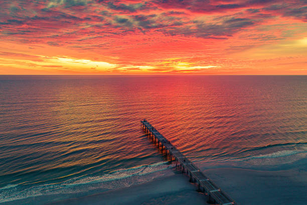 intense Sunrise Colors over Jacksonville Beach stock photo