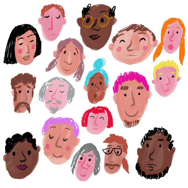 Group of Faces vector art illustration
