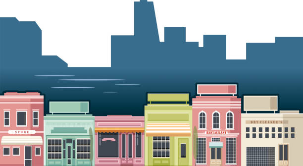 Stores and city vector art illustration