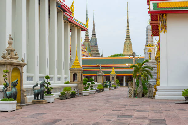 templo público wat pho en bangkok, tailandia. - wat pho fotografías e imágenes de stock