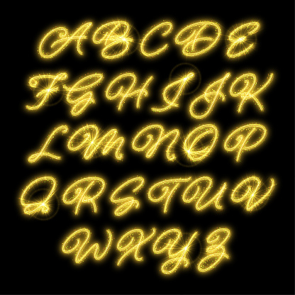 Sparkler calligraphic alphabet isolated on black background
