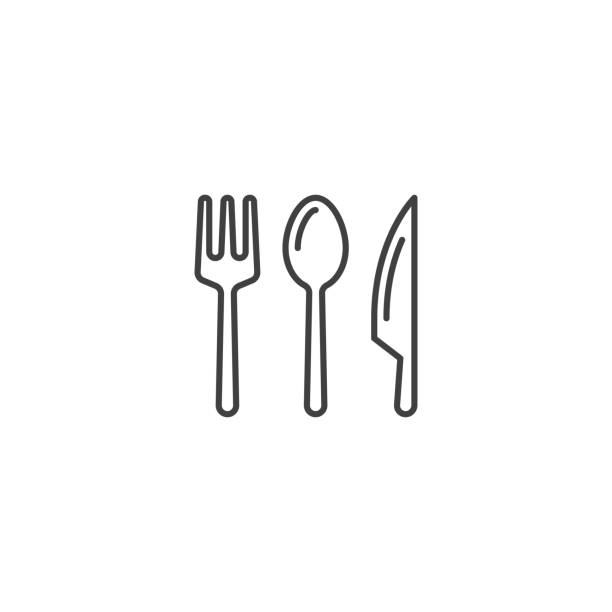 포크, 숟가락, 칼. 벡터 아이콘 템플릿 - knife table knife kitchen knife white background stock illustrations