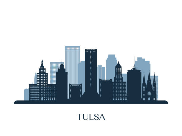 tulsa skyline, monochrome silhouette. vektor-illustration. - tulsa stock-grafiken, -clipart, -cartoons und -symbole