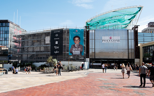 Montpellier, France - September 19, 2019: A view of the facade of Le Polygone shopping mall at Allee Jules Milhau street in Montpellier, France