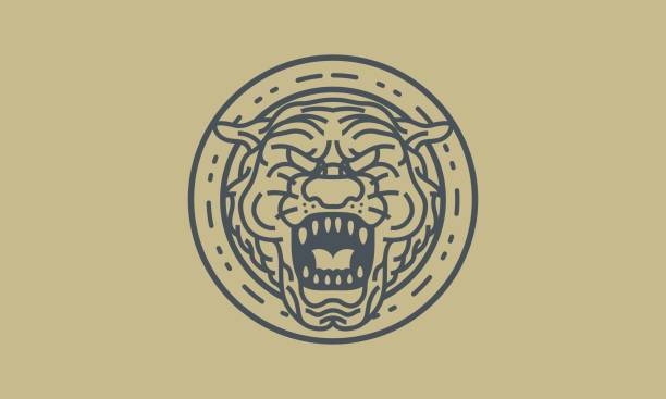 illustrazioni stock, clip art, cartoni animati e icone di tendenza di premium lion round badge logo - lion coat of arms shield backgrounds