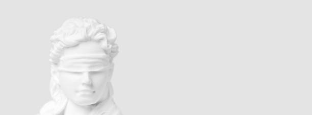 close-up of lady justice. panoramic image with copy space. - sculpture art abstract white imagens e fotografias de stock