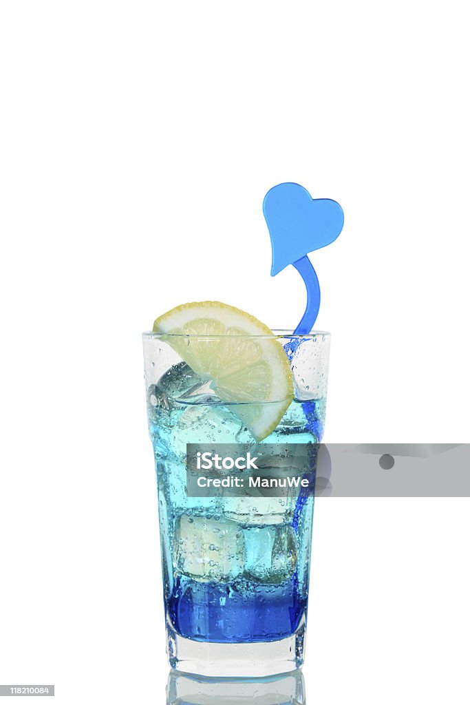 Cocktail "Blue Lagoon Zitrone Glas isoliert weiß - Lizenzfrei Blau Stock-Foto