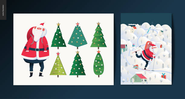 wesołych świąt i szczęśliwego nowego roku zestaw kart okolicznościowych - christmas landscape invitation christmas tree stock illustrations