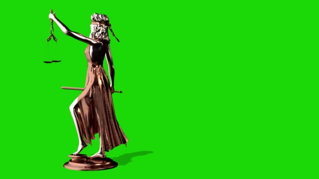 Statue of Justice, Themis, Femida with scales and a sword in his hands. 3d render. Green screen.