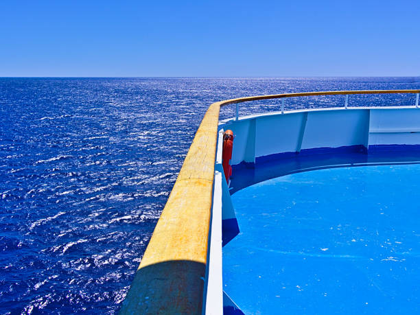 istock Ship ferry deck with  no people while sailing at Aegean sea , Greece. 1182105365
