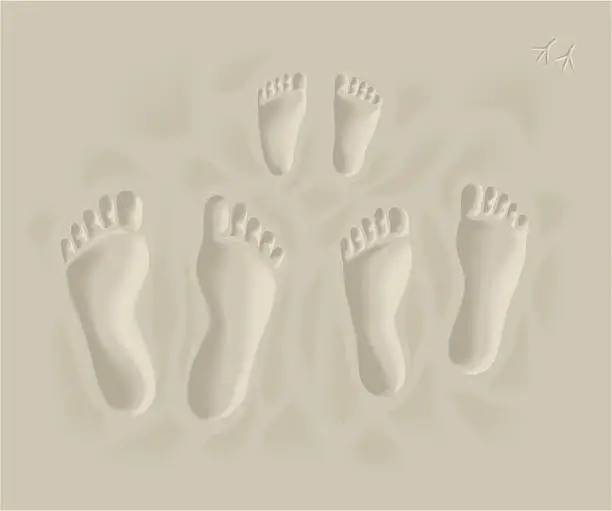 Vector illustration of Family Footprints on the Beach