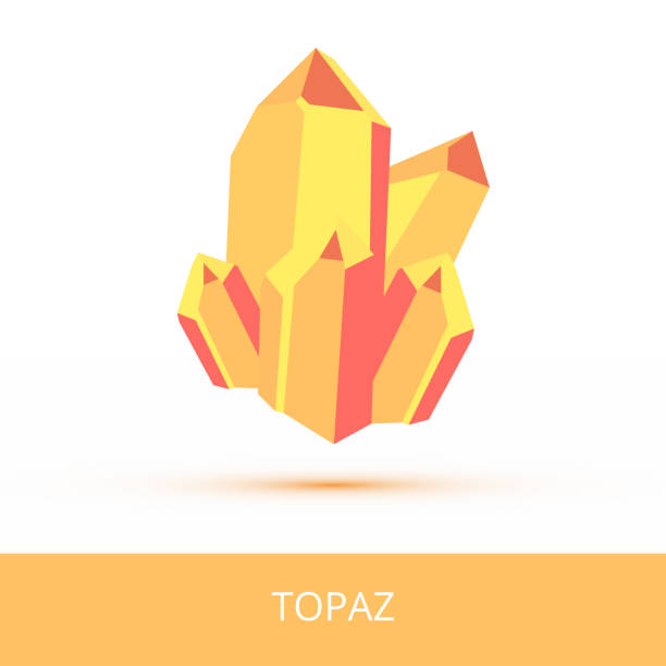 Vector mineralogy icon of a silicate mineral topaz from the mohs scale of mineral hardness. Yellow crystalline stone or gemstone crystal isolated on a white background. Yellow or gold crystalline stone or gemstone crystal topaz isolated on a white background. hardness stock illustrations