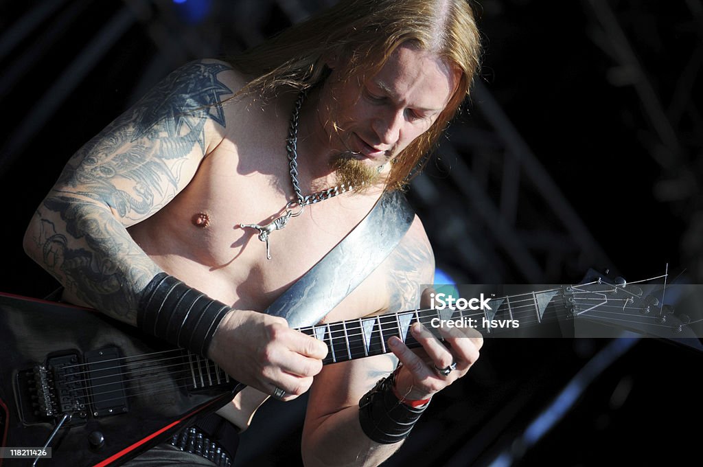 death metal guitarist on open air concert  Heavy Metal Stock Photo