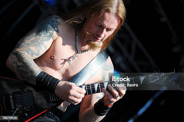 Death Metal Guitarist On Open Air Concert Stock Photo - Download Image Now - Heavy Metal, Musician, Adult