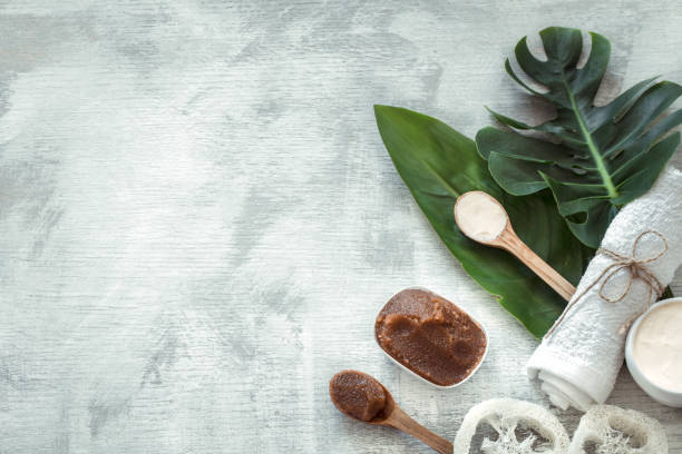 istock Spa composition with body care items on a light background. 1182115841