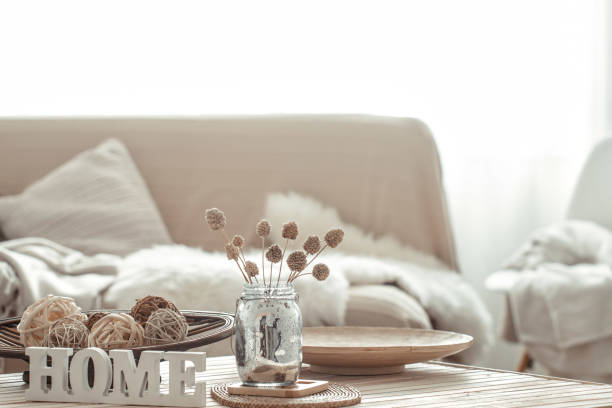 istock Cozy bright living room with sofa and pillows. 1182116001