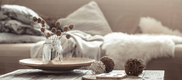 istock Cozy bright living room with sofa and pillows. 1182116008