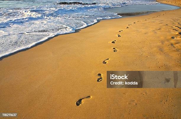 Footsteps On The Beach Stock Photo - Download Image Now - Backgrounds, Barefoot, Beach