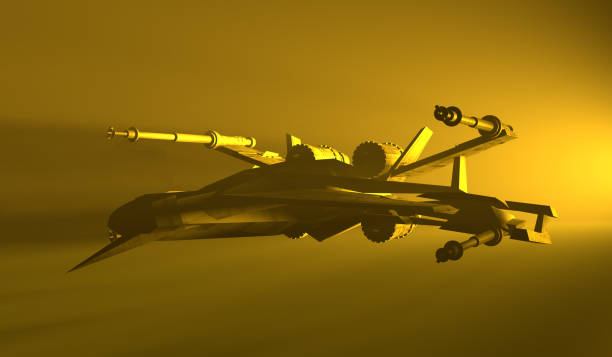 istock Flying Fighter Spaceship in Fog 1182118504