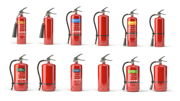 istock Fire extinguisher set  of different types isolated on white. 1182121285