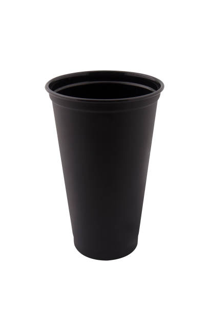 istock luxury plastic black coffee cup with black lid isolated on white background - mock up 1182122180
