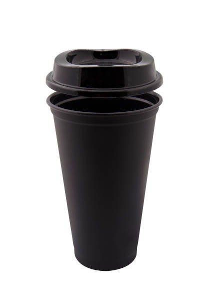 istock luxury plastic black coffee cup with black lid isolated on white background - mock up 1182122185