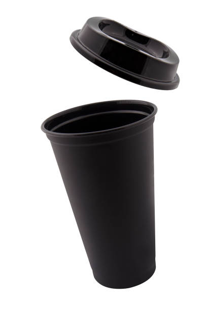 istock luxury plastic black coffee cup with black lid isolated on white background - mock up 1182122196